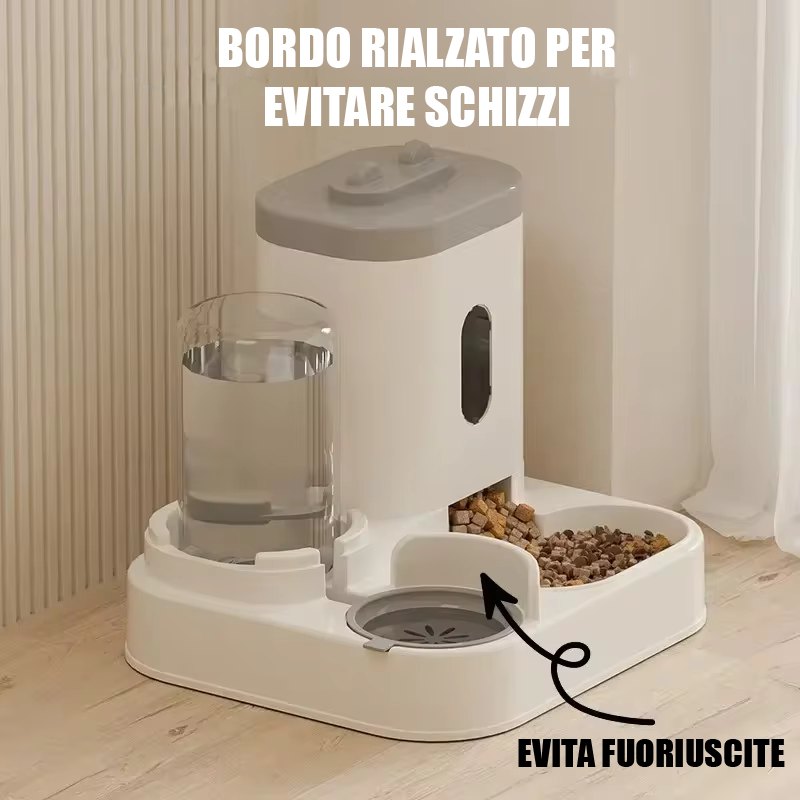 Distributore Automatico di Cibo per Gatti e Cani con Fontanella